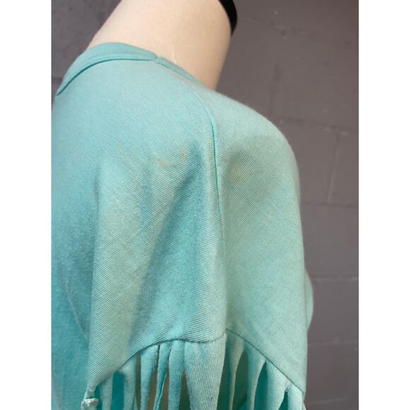 Vtg 80s Asymmetric Beaded Fringe Razor Cut Single Stitch Tee amaica Souvenir - Picture 6 of 10
